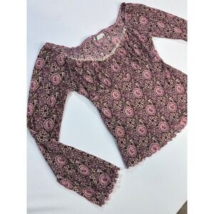 Y2K Coquette Paisley Bell Sleeve Scoop Mesh Crop Top Medium Fairy Cottage VTG